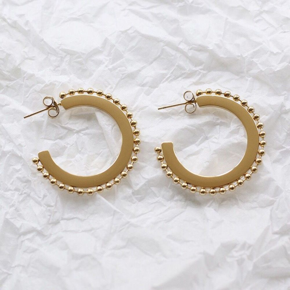 18K Gold Plated Beaded C Hoop Earrings